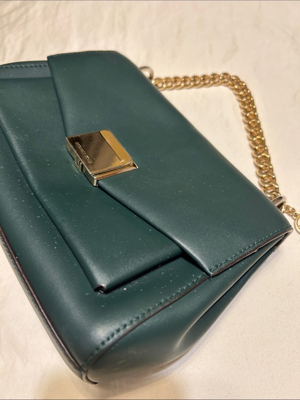 Michael Kors Emerald Green Leather Shoulder Bag with Gold Chain - Picture 11 of 14